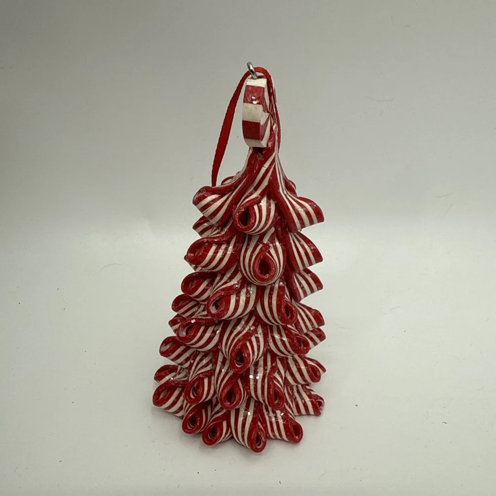 Peppermint Ribbon Swirl Candy Cane Christmas Tree Ornament Sparkly Glitter 4.5